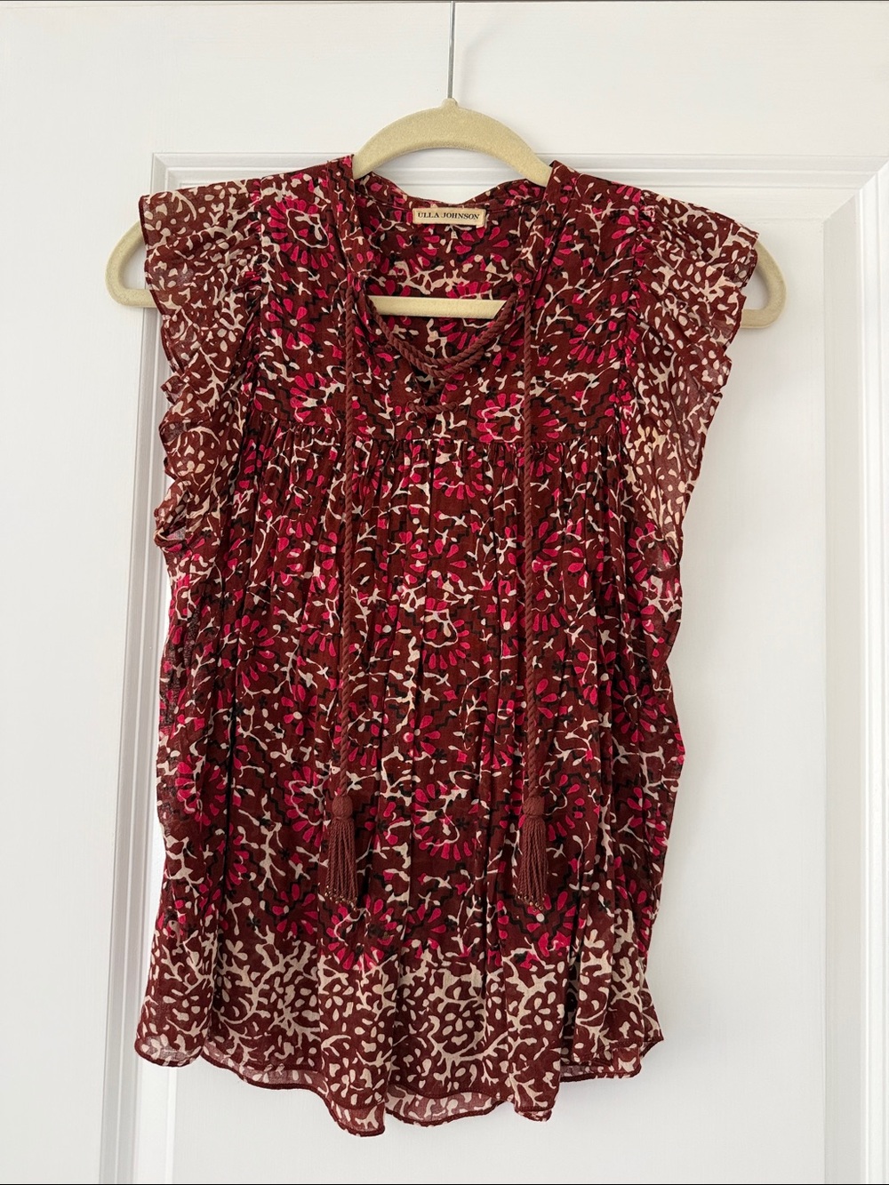 Ulla Johnson Red and Brown Floral Tassel Camisole